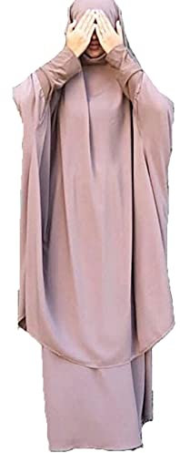 BAINA Damen Muslim Roben Zweiteiliger Einfarbig Lose Muslimisches Kleid Mit Kapuze Islamische Gebetskleidung Fledermaus Ärmel Langarm Türkische Robe Mit Turban für Ethnische, Braut, Abend, Party