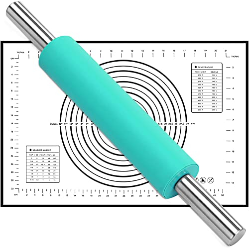 Matterello,mattarello in silicone,Mattarelli antiaderente in acciaio inox con manici, Tappetino per Cottura al Forno per Pasticceria, Pizza, Pasta e Biscotti