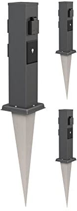 ledscom.de 3 x Polly presa da giardino a colonna con picchetto a terra per esterni, IP44, 3 vie, Smart Home, antracite, quadrata, 38cm