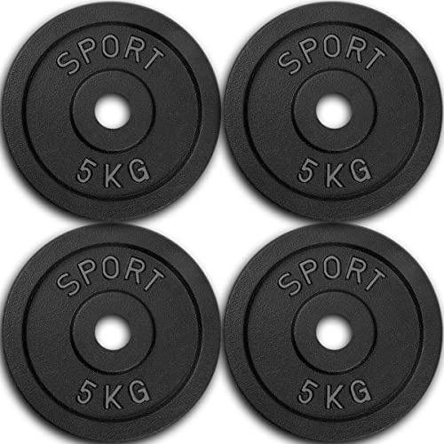 AtHaus® Lot de 4 disques d'haltères en fonte de 5 kg - Diamètre : 30/31 mm