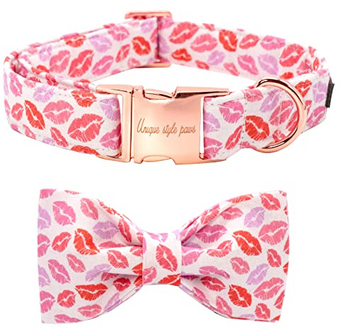 Unique style paws Valentinstag Hundehalsband, weiches Hundehalsband mit Fliege, strapazierfähiges Hundehalsband mit Schleife verstellbares Hundehalsband für kleine mittelgroße Hunde
