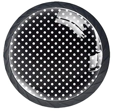 Manopola a pois bianchi su sfondo nero per cassetti, cassettiera, cassettiera, cassettiera, con viti, 4 pezzi