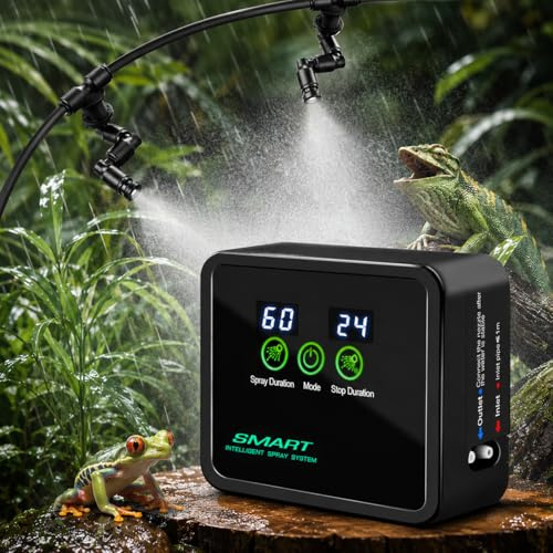 Reptile Humidifiers Smart Misting System, Reptile Mister Automatic with Timer, Terrariums Humidifier with 360°Adjustable Misting Nozzles, Spray Kit for Rainforest Plants Amphibian
