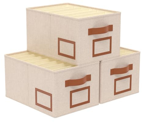 OUTBROS Faltbare Aufbewahrungsbox, Boxen aufbewahrung 38x26x20cm, Beige | Schubladen Ordnungssystem 7 Fächer, Ordnungsboxen kleiderschrank faltbar, Schublade Organizer für Hosen, Kleidung, 3 Stück