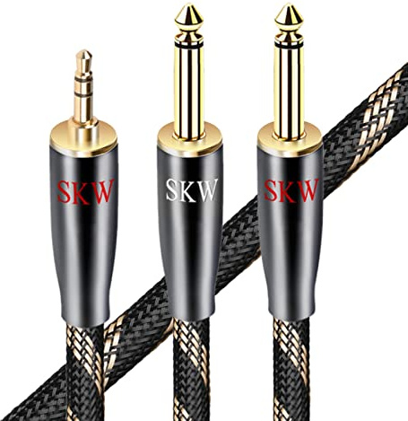 SKW - Cavo splitter Y da 3,5 mm TRS 1/8 a doppio 6,35 mm 1/4 TS, in rame ultra puro, per telefono, computer, mixer, amplificatore, 1 m