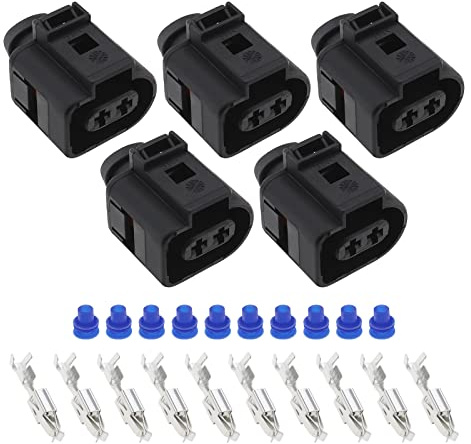 eMagTech 5 Sets Auto Scheinwerfer Nebelscheinwerfer Stecker Anschluss 1J0973722 Kompatibel mit VW Kompatibel mit Audi Kompatibel mit Seat 2 Pins Scheinwerfer Steckverbinder