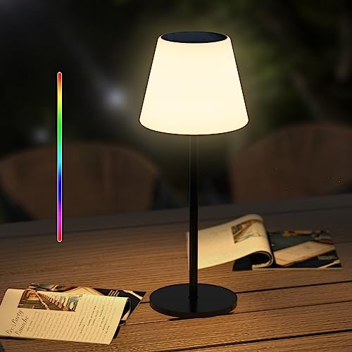 Ecvivk Lámpara de mesa solar para exteriores con sensor de luz, regulable blanco cálido y RGB LED lámpara de mesa inalámbrica, portátil, recargable, lámpara solar para exteriores,terraza.