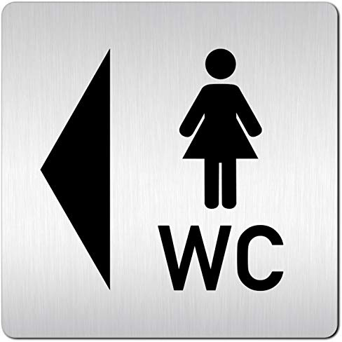 Türschilder24 XXL Schild - Türschild (B) • 125 x 125 mm • Herren Damen Toilettte WC Pfeil Wegweiser rechts links • 1,5 mm Aluminium Vollmaterial (Dame links + WC)