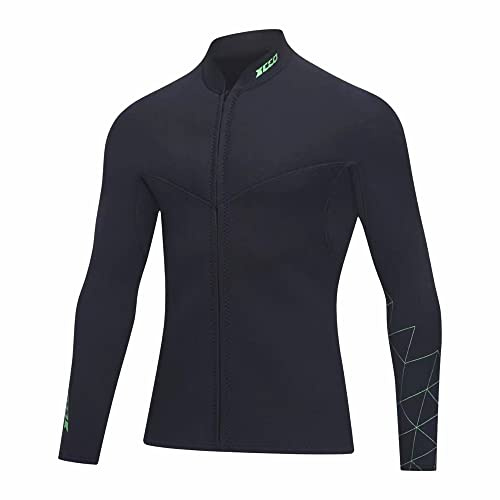 Wetsuit topp herr 3 mm neopren våtdräktsjacka, dragkedja framtill långärmad dykardräkt för simning, snorkling, dykning, surfing (3 mm-man, XXL)