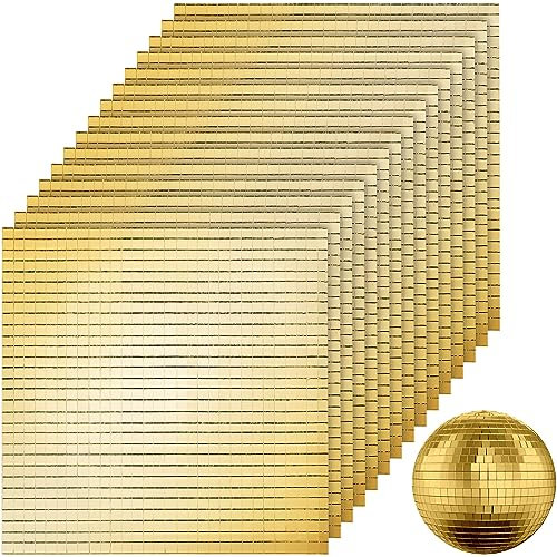 SOUJOY 36000 Pieces Mirror Mosaic Tiles, 5 x 5 mm Self Adhesive Mirror Stickers, Gold Glass Mini Square Disco Ball Mirrors for DIY Home Decorations