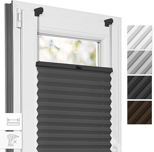 Estika Plissee, Bruchfeste Klemmhalter - Anthrazit - 80 cm x 100 cm - Plissee ohne Bohren, Plissee klemmfix, Rollos für Fenster ohne Bohren, Jalousien Fenster für innen, Raffrollo