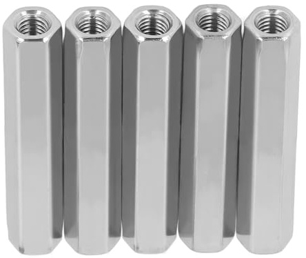 Tissting 5 Stück Langmutter M8 x 1,25 Innengewinde 13mm OD 75mm Lange | Langmuttern Sechskant Stangenmutter Verbindungsmuttern 304 Edelstahl Silber Kupplungsmutter Set für Ersatz Wartung