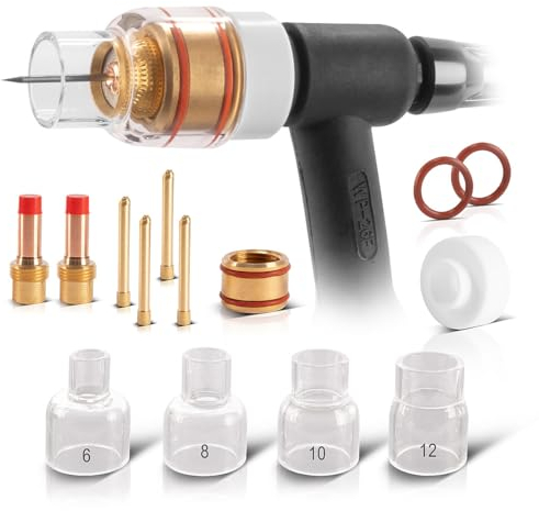 STAHLWERK Premium WIG Glas-Gaslinsen-Set 14-teiliges Schweißzubehör mit Glas-Gasdüsen, Schweißbrenner-Isolator, Dichtungen und Glasdüsen-Adapter für WP | SR 17, 18, 26 WIG Schweißbrenner