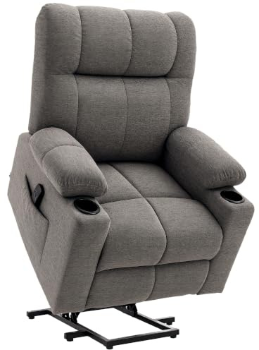 HOMCOM Power Lift Chair Recliner for Elderly Velvet Wide Seat Grey | Electric Riser and Recliner Chair, Remote Control, Side Pockets, Cup Holders, Living Room