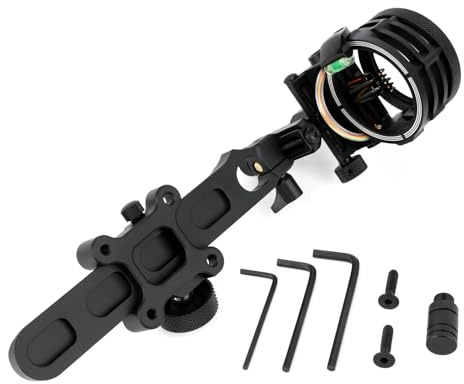 5 Pin Mirino per arco compound per mancini e destri Mirino da caccia in alluminio con luce Accessorio per il tiro di caccia (Mirino lungo a 5 poli)