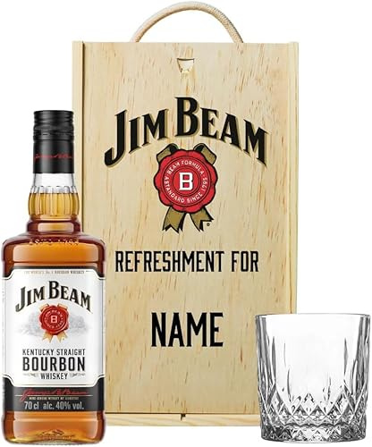 Personalised Jim Beam Bourbon Whiskey Gift Set 70cl 40% ABV with Engraved Wooden Box & Whisky Glass – American Bourbon Gift for Men Birthday Fathers Day UK
