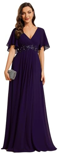 Ever-Pretty Vestito Donna Elegante Scollo a V Maniche a Volant Stile Lungo Abito Cerimonia Donna EE01960