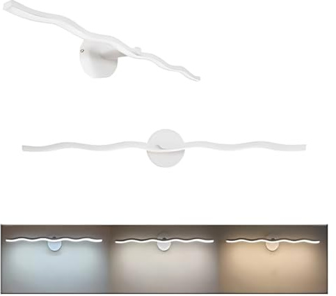 MAKA Lampada Specchio Bagno Led 60 cm 9W 810 Lumen 230V Luce Calda Naturale Fredda Luce Ondulata in Alluminio e PVC Elegante Moderno Facile Installazione Memory Dimmer Impermeabile Schizzi (60 cm)