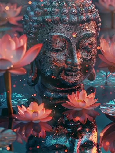 Buddha Figur Diamond Painting Erwachsene, Diamant Painting Katzen Bilder, Diamond Painting Eckige Steine, DIY Diamant Kunst Malerei Stickerei Set Kreuzstich Wanddeko Geschenk - Blumen 100x130cm Y743