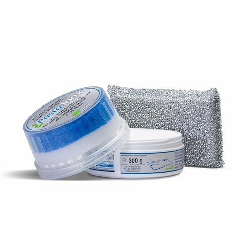 Pasta Inox - Kit Pulizia Pentole e Padelle Antiaderenti - Soluzione Completa per Accessori in Teflon - Pasta Detergente 300g + Spugna Antigraffio