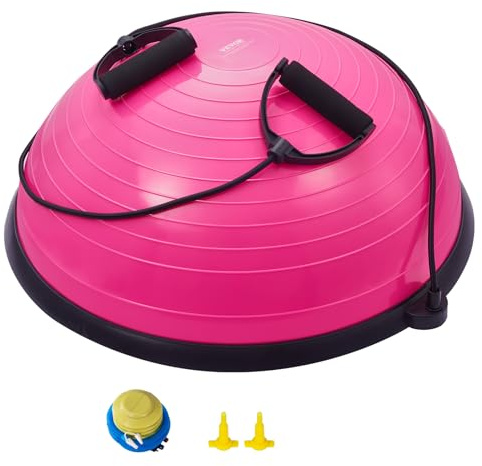VEVOR Demi-ballon d’Exercice 62 cm, Ballon d'Équilibre Charge 300 kg, Station d'Équilibre avec Bande de Résistance et Pompe à Pied, Entraînement Complet du Corps, pour Domicile, Gym, Yoga, Rose