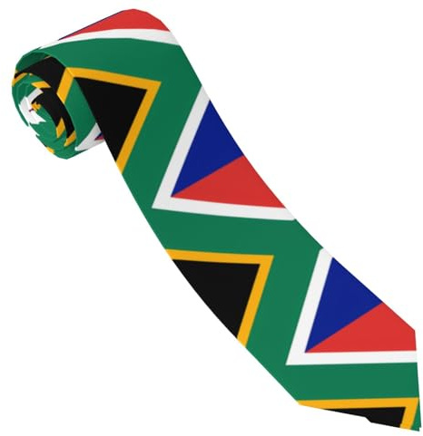 PHAYAH Bedruckte Krawatte mit Südafrika-Flagge, Seidenkrawatte, Trauzeug-Krawatte für Business und Hochzeit, verstellbare Krawatte, Schwarz, Einheitsgröße