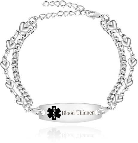 Zircobic Medizinische Alarmarmbänder für Damen und Herren Verstellbar - Personalisierte Kostenlose Gravur Medizinische ID-Armbänder mit Doppelkette