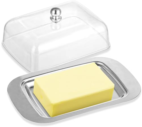 FHISKUNYU, con coperchio e manico Portaburro in acciaio inox, capacità per 250 g di burro, adatto per conservare formaggi, piatti freddi, torte, dessert, frutta.