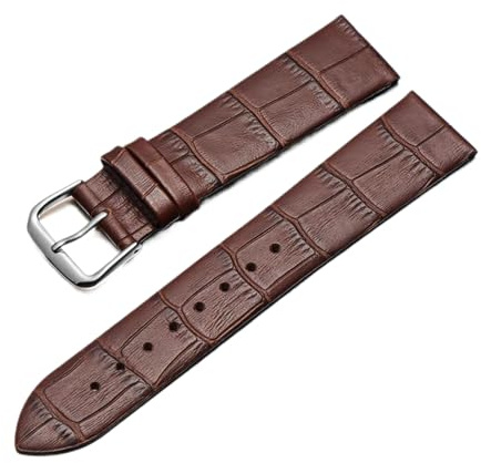 Uhrenarmband, 10–22mm, dünnes Leder, Bambusmuster, Dornschließe, Uhrenkette für Damen, Braunes Silber, 22mm