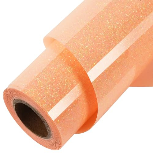 ​TORC Orange Glitter HTV Orange Heat Transfer Vinyl HTV Rolls, 12 x 12 ft Iron on Vinyl for T Shirts Orange Glitter HTV Vinyl for All Cutter Machines Easy to Cut & Weed for Heat Vinyl Design 1 Roll