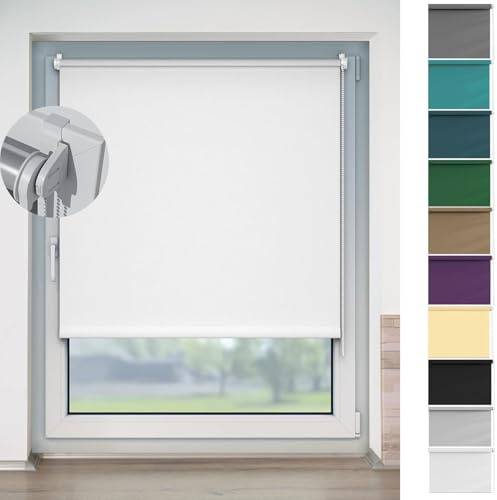 Rollo für Fenster Ohne Bohren 65 x 70 cm Sichtschutz, Lichtschutz, Seitenzugrollo Klemmrollo Fenster Verdunkelung Maßgeschneiderte Größe Rollo für Tür & Fenster, Weiß