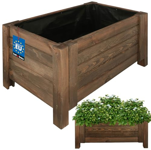 KOTARBAU® Växtlåda - Träplanteringslåda - 60 x 39 x 30 cm - Blomlåda - Planteringslåda Trä - Brun - Planteringslåda för Balkong - Terrass Trädgård - Balkonglåda - med Vlies för Ogräs