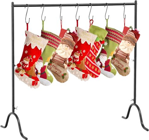 Harrms Weihnachtsstrumpfhalter, freistehende Weihnachtsstrumpf Halter Kamin Schwarz mit 7 Haken, Christmas Stocking Hanger Weihnachtsstrümpfe für Wohnzimmer