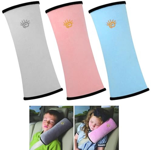 GmwyCzV 3 Pièces Voiture Protège Ceinture, Coussin Ceinture Sécurité Enfant, Coussin Ceinture de Sécurité Amovible, Sécurité Coussin Bébé Enfants, pour Enfants Tête de Appui Sommeil Pendant Voyage
