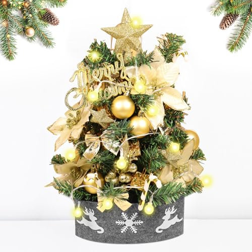 Mini Weihnachtsbaum, Künstlicher Weihnachtsbaum, 45 cm Weihnachtsbaum Kleiner Weihnachtsbaum mit 30 LED-Lichtern, fünfzackiger Stern, Weihnachtskugeln, Verwendbar als Zuhause, Büro, Tischdekoration