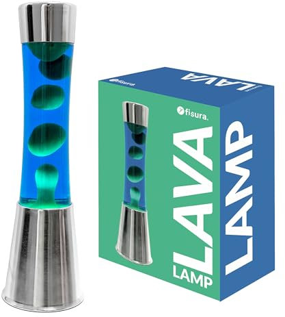 Fisura - Lampada lava verde e blu. Base cromata, liquido blu e lava verde. Lampada con effetto rilassante. Con lampadina di ricambio. 11 cm x 11 cm x 39,5 cm.