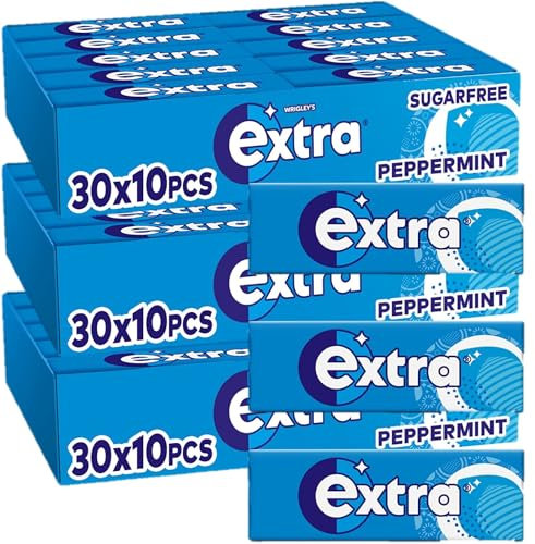 Wrigley’s Extra Sugar-free Chewing Gum | Refreshing Peppermint Flavour | Freshens Breath | With Xylitol | Helps with Oral Hygiene for Healthy Teeth & Gums | 90x 10-Packs (3 Pack)