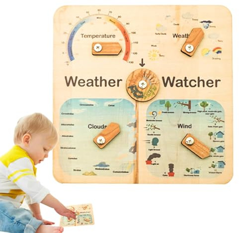 Toddler Weather Board,Wood Weather Watch Toy - Wooden Weather Station Cognitive Board Teaching Toy, Weather Board For Toddler -Learning Knowledge