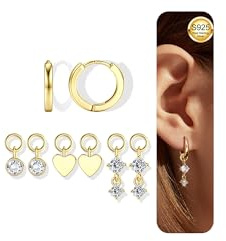 YADOCA Ohrringe Silber 925 und Charme Set für Damen - Hypoallergen Klein Creolen Schlafen - Schmuck in Silber/Gold