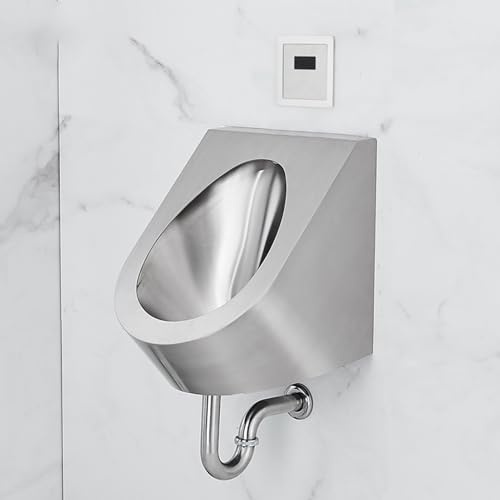 304 Stainless Steel Urinal for Men Bathroom, Mens Urinal Troughs with Sensor Flush Valve, for Bathrooms, Hotels, Shopping, Urinal + Sensor, Wall Drain/Floor Drain(Silver 1)