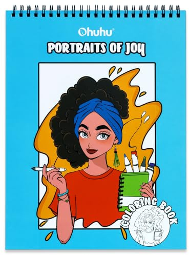 Ohuhu Coloring Book for Adults & Teens - Doppelseitig Durchschlagfest, Malbuch für Erwachsene Ausmalbuch zum Ausmalen, Entspannen und Träumen, 40 Seiten/20 Blätter, Portraits of Joy Motive
