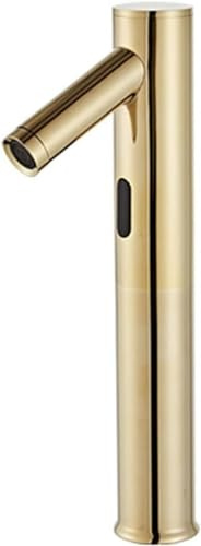 Grifos de sensor automático para lavabo de baño, grifo mezclador sin contacto con control de agua caliente y fría, grifos de lavabo alto con acabado dorado