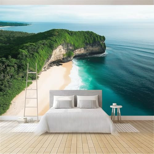 Paesaggio Mare Montagne Fotomurale Carta Da Parati 200 x 140 cm, Soggiorno Camera Letto Ristorante Cameretta per Bambini Fotomurali Murales Poster Gigante Moda Decorazione Da Muro Verde