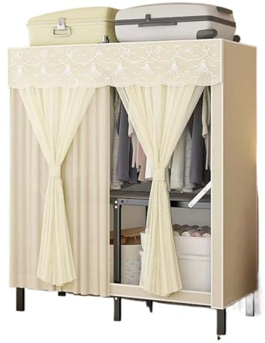 NESPIQ Kleiderschrank Für Schlafzimmer Schrank Faltbar Mit Vorhang, Tragbare Schränke for Aufhängen Von Kleidung, Metallgarderobe Wohnzimmer Kleiderschrank(Yellow,80x46x170cm)