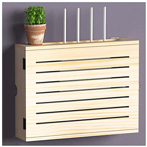 Caja de almacenamiento de madera para enrutador WiFi para montaje en pared para el hogar y la sala de estar, solución de gestión de cables para módem, router, set top box (natural, 52,4 x 42,4 x 10