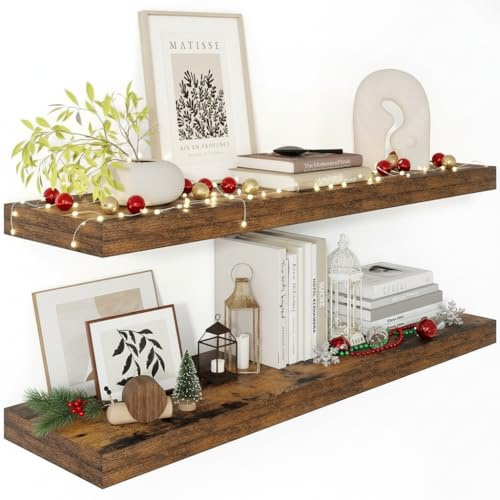 Vivelove 12 Deep Floating Shelves for Wall 36 Long, Wall Shelves for Bedroom Living Room Bathroom Kitchen Laundry Room, Farmhouse Rustic Shelves for Home Decor, 36 X 12 X 2 Set Of 2, Rustic Brown
