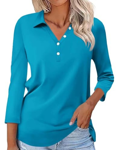 Cocila Camicie da Donna con Maniche A 3/4 E Bottoni Scollo V Camicette Basic Casual Camice Manica Corta Viscosa T-Shirts Poliestere Donna Maglia Ragazza Maniche Corte Maglie Sport in Saldo