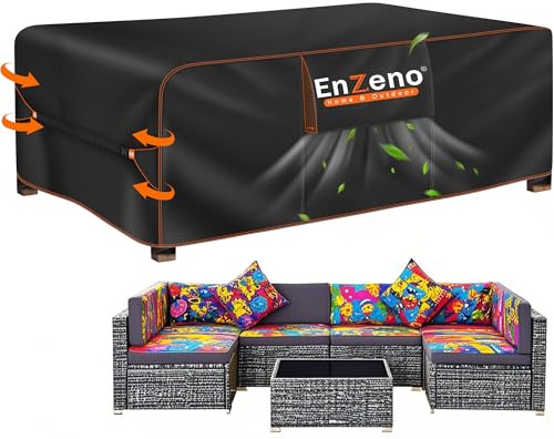 Enzeno Abdeckung Gartenmöbel Wasserdicht,300X250X100cm Gartenmöbel Abdeckplane,420D Oxford Gewebe Loungemöbel Schutzhülle Winterfest,Lounge Abdeckhauben mit Luftauslass für Tische und Stühle