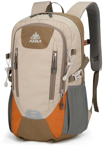 Outplea 20L Small Hiking Backpack for Men Women, Refelctive Outdoor Daypack with Chest Strap for Walking Climbing, Casual Daypack for Work School, Khaki