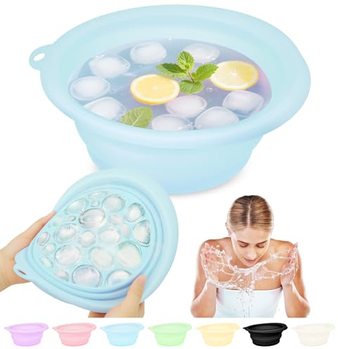 Musiwanna Face Ice Bath Bowl, Faltbares Eiswürfel für Gesicht, Silikon Schüssel für Gesicht Eisbad, Facial Ice Bath Washbasin Eingebaute Eiswürfelschale für den Heimgebrauch oder Unterwegs